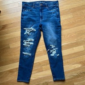 American Eagle Dream Patched High Waisted Jegging Crop NWOT 14 R